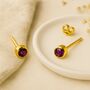 Gold Plated Sterling Silver February Amethyst Birthstone Stud Earrings, thumbnail 2 of 6