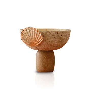 Hand Carved Travertine Bowl With Coral Shell Accent, 2 of 2