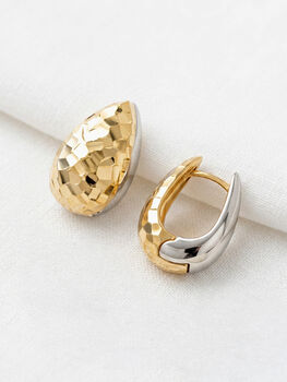 Textured Two Tone Hoop Earrings In Gold And Silver, 3 of 6