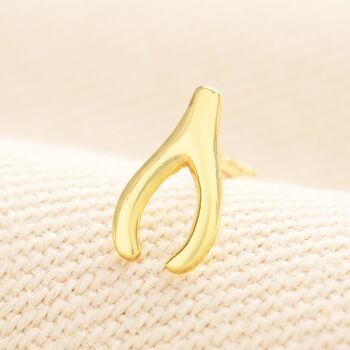 Sterling Silver Wishbone Piercing Earring In Gold Plating, 2 of 5