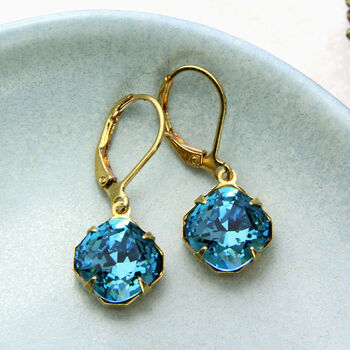 Blue Indicolite Cushion Rhinestone Drop Earrings, 2 of 6