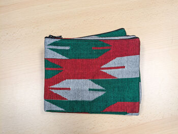 Nepali Dhaka Handwoven Pouch, Fair Trade Red Green, 4 of 6