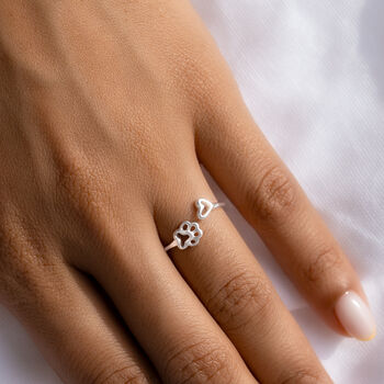 Sterling Silver Paw And Heart Open Ring, 3 of 10
