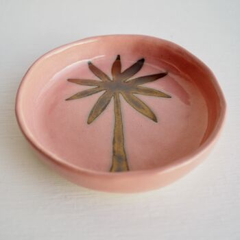 Handmade Pink And Gold Ceramic Palm Tree Ring Dish, 6 of 8