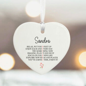 Personalised Retirement Porcelain Hanging Heart Keepsake Gift With Name, 4 of 5