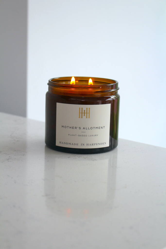 Mother's Allotment Amber Apothecary Style Candle By Handmade in Harpenden