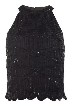 Halter Neck Flapper Embellished Top Black By Gatsbylady London