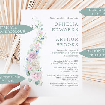 Wedding Invitation Pink, Blue And White Floral, 2 of 6