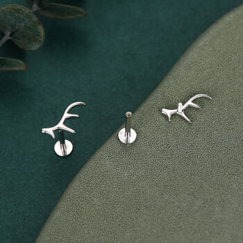 Sterling Silver Antler 16 G Internally Threaded Flat Back Earrings, 5 of 12