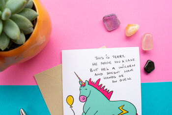 Terry The Unicorn Made You A Cake Birthday Card, 2 of 3