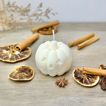 White Carved Pumpkin Candle And Halloween Decoration, 8 of 8