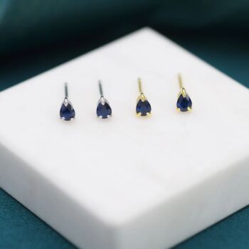 Extra Tiny Sapphire Blue Droplet Cz Stud Earrings, 5 of 10