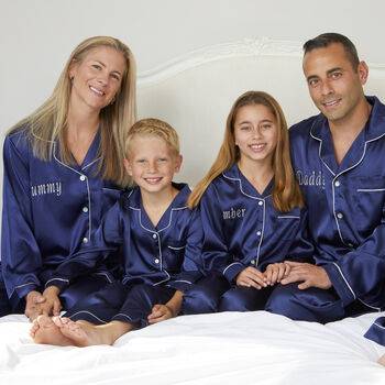 Personalised Navy Satin Family Set Pyjamas, 2 of 11