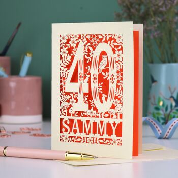 Personalised 40th Birthday Card Papercut Woodland Design, 3 of 6