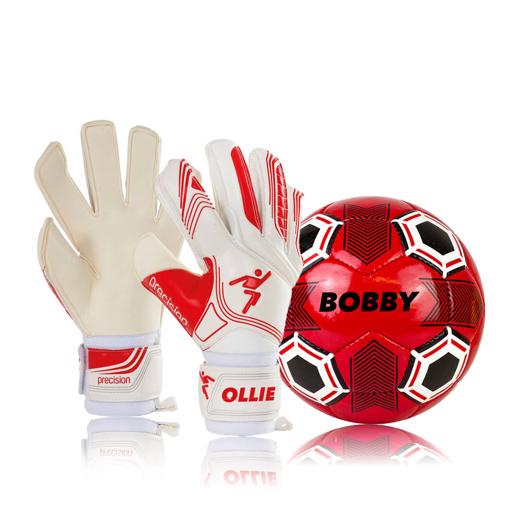 personalised football ball and goalkeeper glove set by we print balls