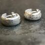 Textured Eco Sterling Silver Huggie Wide Hoop Earrings, thumbnail 2 of 7