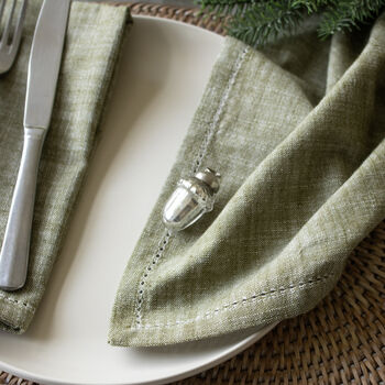 Set Of Four Olive Green Cotton Napkins, 2 of 2