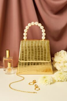 Vegan Leather Crossbody Bag With Pearl Handle, 2 of 7