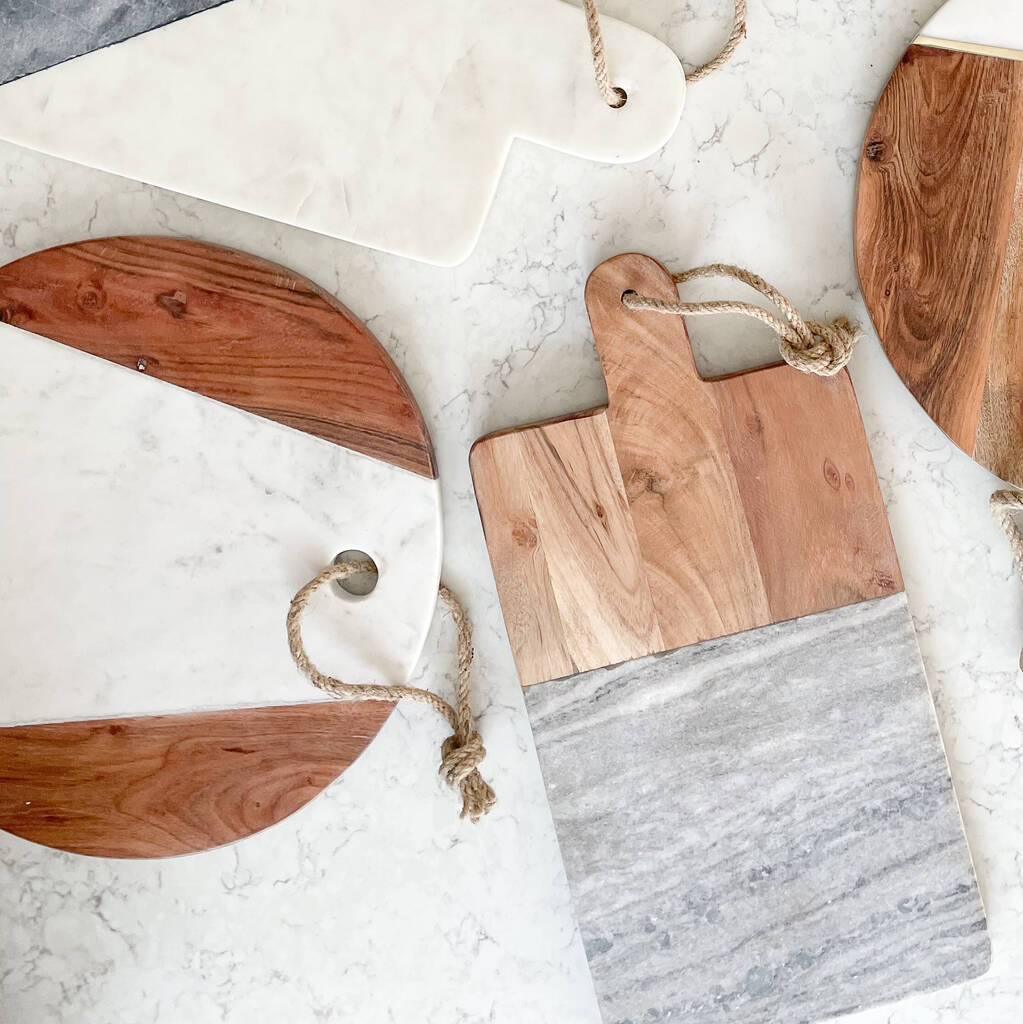 Mango Wood And White Marble Round Serving Board By Hunter & Co ...