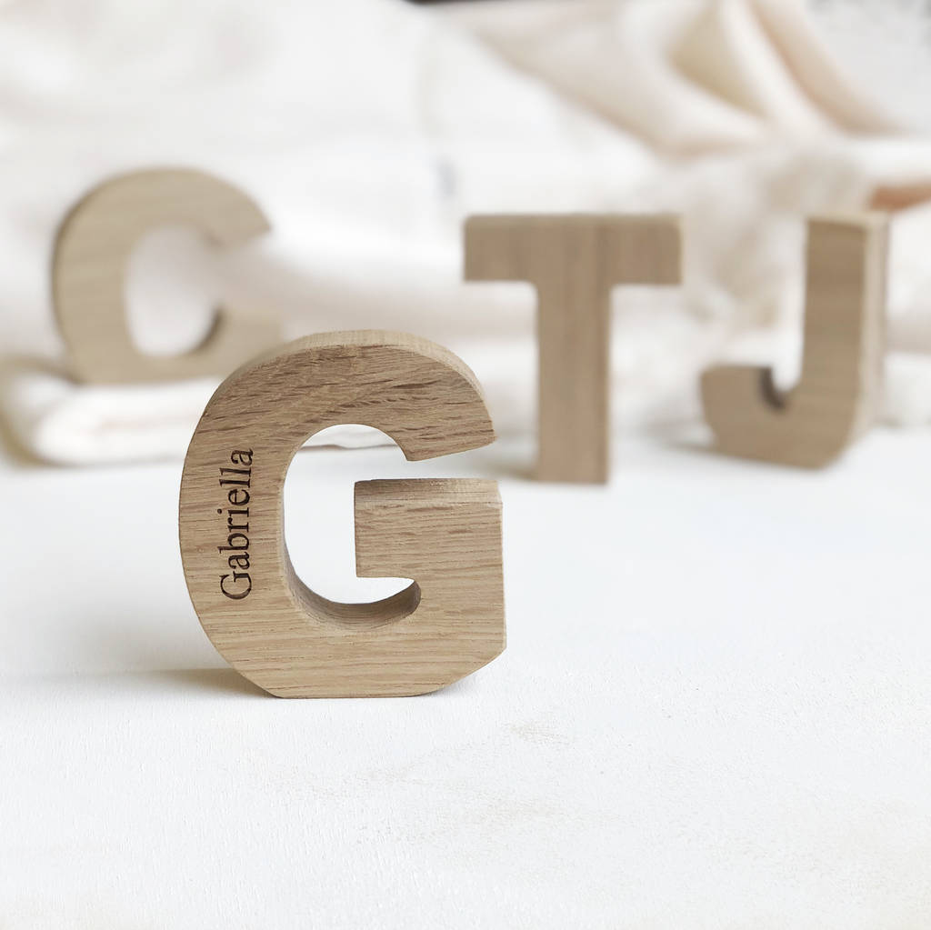 personalised christening mini oak letter by modo creative