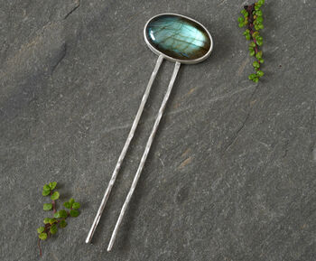 24ct Oval Labradorite Hairpin In Solid Sterling Silver, 3 of 3