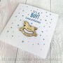 New Baby Congratulation Card. Its A Boy! With A Personalised Wooden Rocking Horse, thumbnail 2 of 3