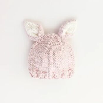 Pink Knitted Bunny Baby Hat, 2 of 3