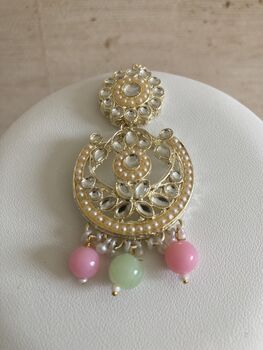 Green And Pink Pearl Lightweight Gold Plated Indian Set, 9 of 9