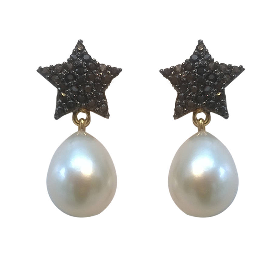 Black Star Pearl Earrings By Amara Notonthehighstreet Black Star Pearl Earrings