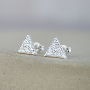 Sterling Silver Textured Triangle Studs, 2 of 9