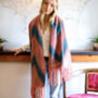 Dusky Pink To Petrol Blue Blanket Scarf, thumbnail 2 of 2
