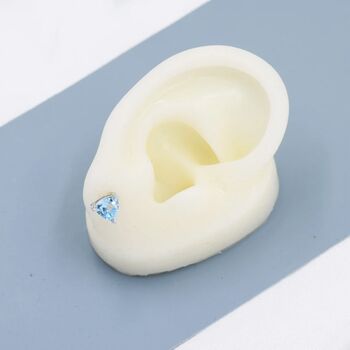 Genuine Swiss Blue Topaz Trillion Cut Stud Earrings, 4 of 8