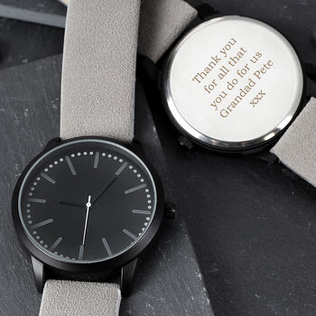 Personalised Mens Black And Grey Watch In Gift Box, 9 of 9