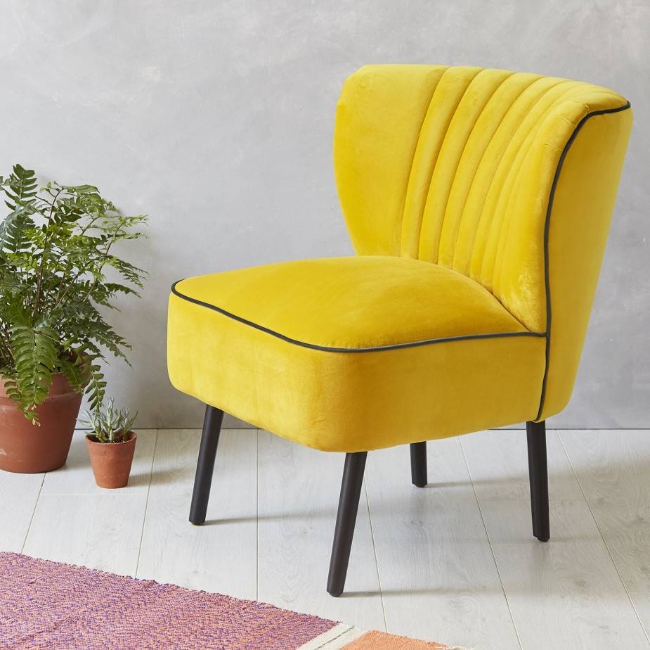 yellow velvet mid century cocktail chair by fern & grey