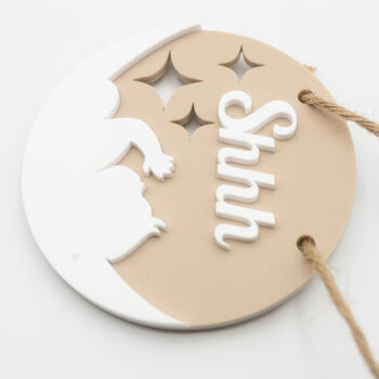 Shhh Nursery Door Sign – Beige Round Acrylic, 3 of 7