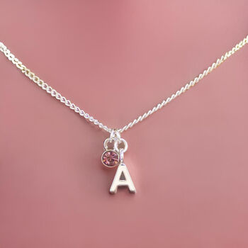 Child's Silver Plated Initial And Birthstone Necklace, 2 of 7