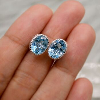Blue Topaz Silver Stud Earrings, 9 of 12