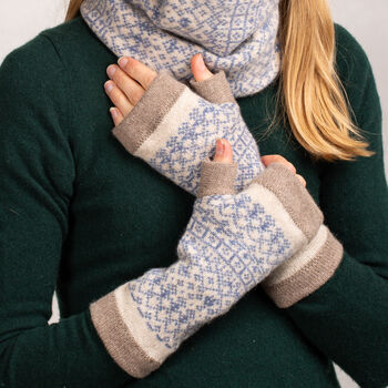 Knitted Fair Isle Wrist Warmers With Thumbs Brights, 4 of 8