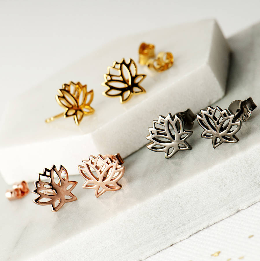 lotus flower studs earrings by the stamford studio | notonthehighstreet.com