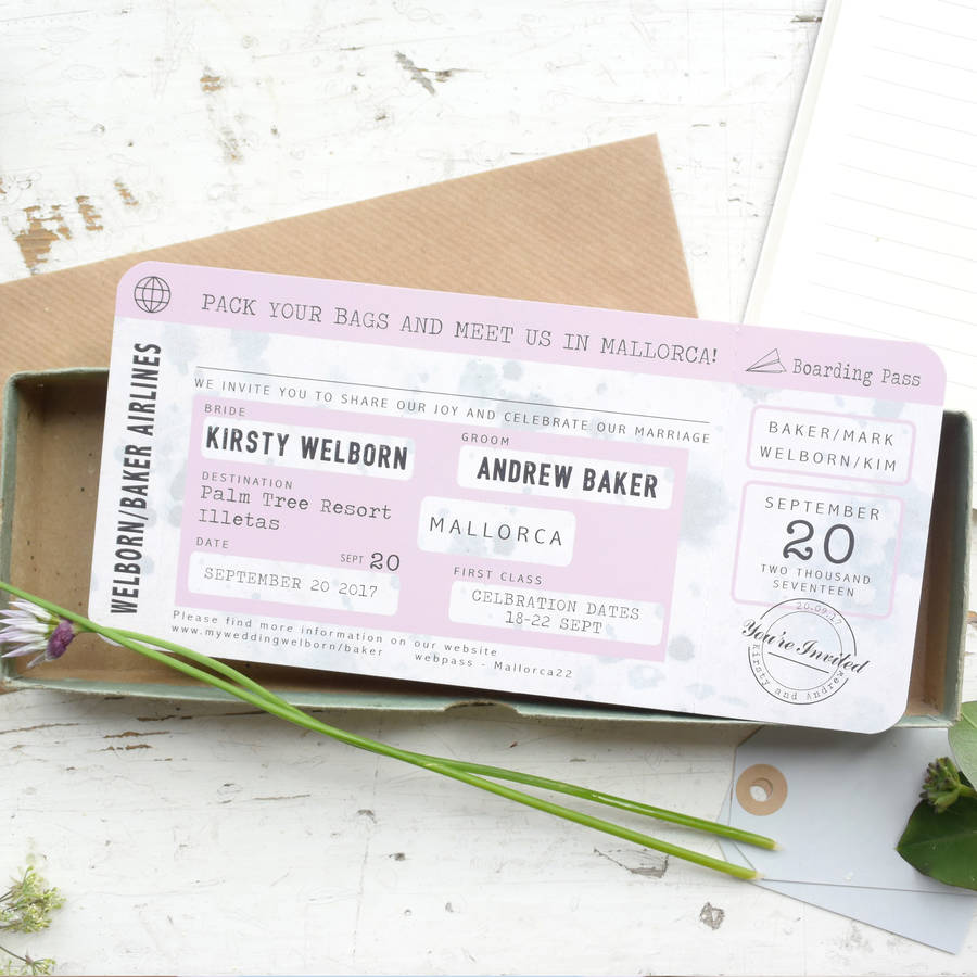 vintage style boarding pass wedding invitation by paper and inc | notonthehighstreet.com