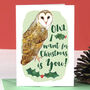 Owl I Want For Christmas Card, thumbnail 1 of 5