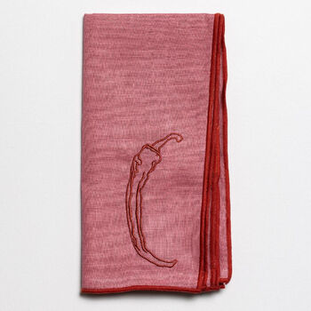 Set Of Two Chilli Linen Embroidered Napkins, 2 of 2