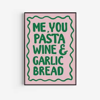 Pasta Wine And Garlic Bread Print, 2 of 3