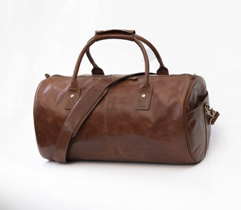 Personalised Barrel Style Brown Leather Holdall Unisex, 9 of 12