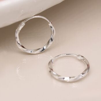 Sterling Silver Twisted Huggie Hoop Earrings, 2 of 10