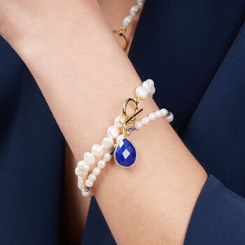 Clara Freshwater Pearl Bracelet With Lapis Lazuli, 2 of 3