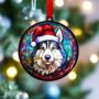 Husky In Santa Hat Suncatcher Decoration, thumbnail 2 of 6