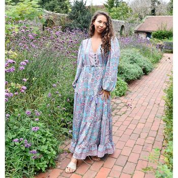 'Demi' Pink And Blue Floral Paisley Maxi Dress, 6 of 6