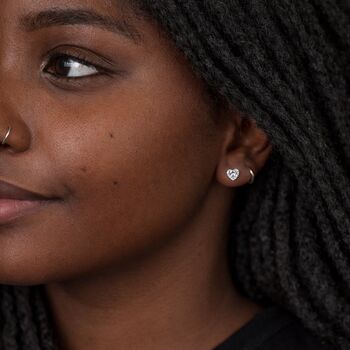 Sterling Silver Cubic Zirconia Heart Stud Earrings – 5mm, 2 of 8