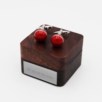 Personalised Red Cricket Ball Cufflinks, 4 of 4